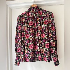 & Other Stories Floral Mock Neck Blouse In Black Dark Flower